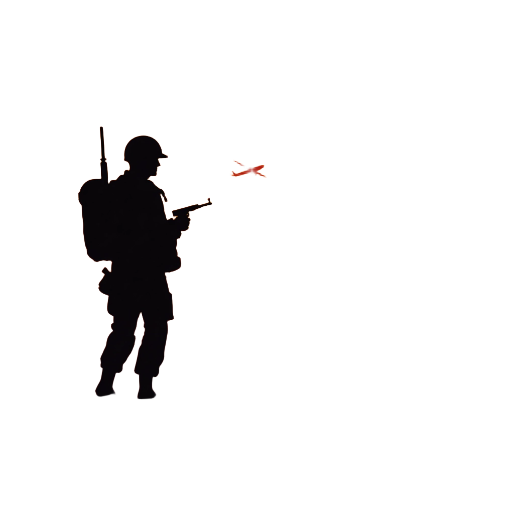 Silhouette of a Soldier with a Drone